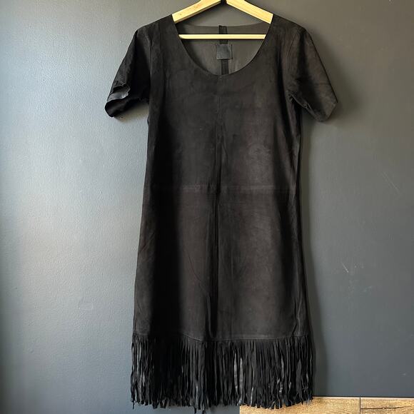RtA Lamb Suede Leather Black Fringe Dress Size XS - Picture 5 of 12